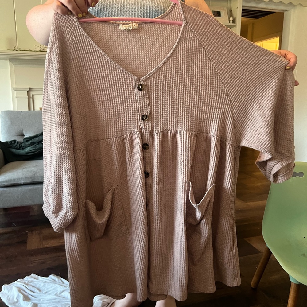 Umgee Mauve Waffle-Knit Button Front Tunic
